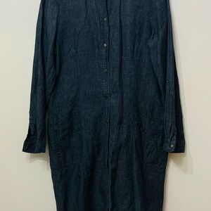 Eileen Fisher Organic Denim Shirt Dress Button-Up Long Sleeve